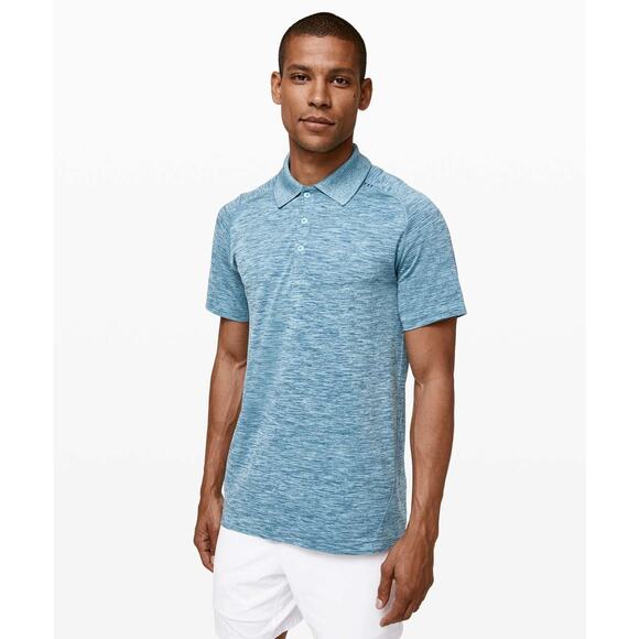 Lululemon Men’s Metal Vent Tech Polo Poseidon Hydra Blue L Performance Casual - Picture 1 of 4